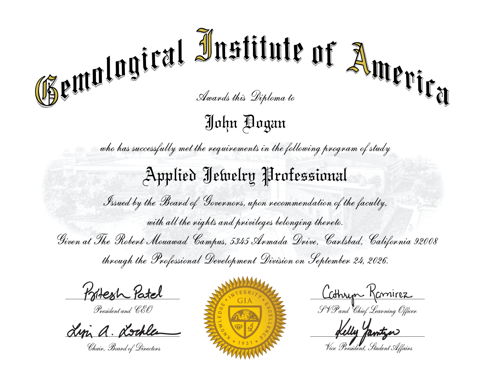 John Dogan’s GIA Applied Jewelry Professional diploma